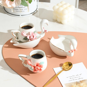 Creative Swan <b>Ceramic</b> Coffee <b>Cup</b> Saucer Set 300ml Capacity Hand-Pinched Flower Design for Home Afternoon Tea Espresso Drinkware - Product Image 2