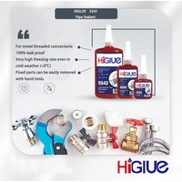 HiGlue 5543 Gewindedichtmittel Mittlere Festigkeit Flüssiges PTFE mit Hochdruck-Ölbeständigkeit zum Abdichten Gegen Wasser, Gase und PG
