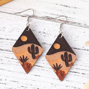 Pendientes Colgantes de Doble Cara con Diseño Geométrico de Cactus del Desierto, Modernos y Elegantes, de Aleación, para Mujer, Hipoalergénicos, UIONEN 985 - Product Image 3