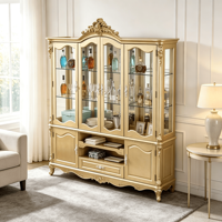 Vitrine à vin en bois doré de style royal européen, vitrine à portes vitrées avec tiroir pour maison, villa, hôtel, personnalisable