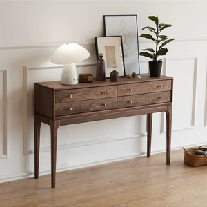 Mesa <span class=keywords><strong>Consola</strong></span> Moderna de Lujo en Madera Sólida de Nogal Negro y Roble Rojo con Cuatro Cajones para Sala de Estar, Dormitorio o Pasillo - Product Image 1