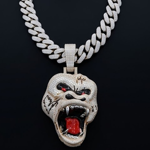 Colgante Hip Hop de Plata de Ley 925 con Moissanita, diseño de <span class=keywords><strong>Pitbull</strong></span>, cabeza de perro rugiente esmaltada en 3D, con engaste ancho, para hombre - Product Image 2