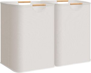Panier à <span class=keywords><strong>linge</strong></span> en lin et coton <span class=keywords><strong>de</strong></span> grande taille 72L, pliable, avec poignée en bois, pour les vêtements sales, le rangement des jouets - Product Image 2
