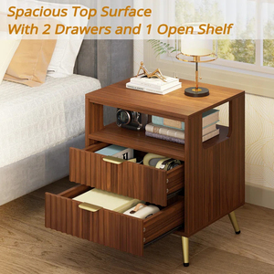 Đồ Nội Thất Phòng Ngủ Bàn Cạnh Giường Ngủ 2 + 1 Thiết Kế Ngăn Kéo Óc Chó Đầu Giường Gỗ Sang Trọng Hiện Đại Chấp Nhận Tùy Biến - Product Image 4