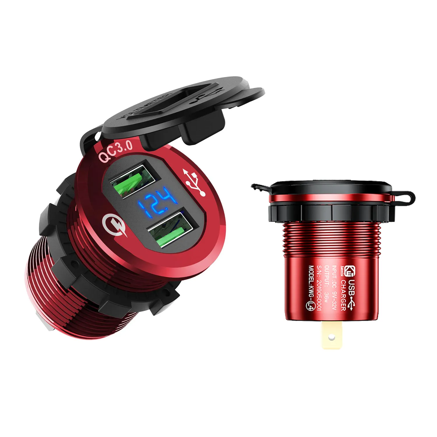 Quick Charger Aluminum QC 3.0 Dual USB Car Charger With Voltmeter For Cell Phone