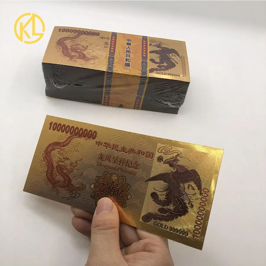 Uang Kertas 999999 Emas Sepuluh Miliar Tipe Tiongkok dan Uang Kertas Emas Phoenix untuk Hadiah Cantik