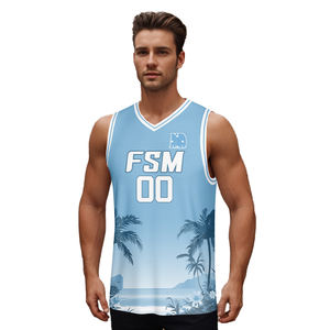 Gilet de basketball respirant 100 % polyester bleu, transfert thermique, style drapeau national personnalisé, grande taille, antibactérien, séchage rapide - Product Image 4