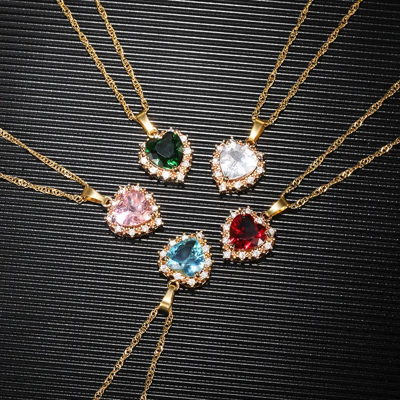 Wholesale Jewelry Plated Gold Rose Alloy Necklace I Love You Forever Heart Chunky Pendant Necklace with Crystals