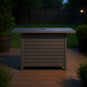 Mesa de Acero Gris Moderna para Fogatas, 25 H x 42 W, con Tapa, para Jardín, Calefacción Exterior, Patio, Camping - Product Image 2