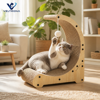 Griffoir pour chat en forme de lune, réglable, en carton, avec lit incurvé et boule suspendue, pour intérieur