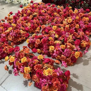 GJ-FRN013 matrimonio fiore artificiale corridore fiore rosso corridoio da tavolo runner strada piombo fiori runner per la decorazione di nozze