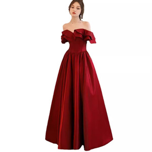 Off The Shoulder Burgundy Evening Dress Empire Waist Long A Line For Weddings Parties Performances - Product Image 5