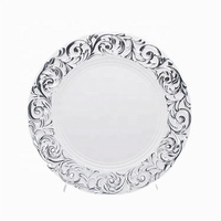 Assiettes de présentation en plastique blanc transparent de mariage élégant avec bordure dorée chargeurs d'assiettes à dîner antiques de 13 pouces