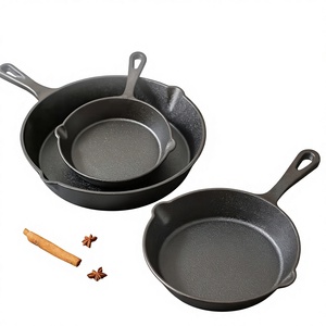 Ensemble de poêles à frire <span class=keywords><strong>en</strong></span> <span class=keywords><strong>fonte</strong></span> trois pièces pour le commerce extérieur, épaissies, non revêtues, style moderne minimaliste, compatibles gaz et <span class=keywords><strong>induction</strong></span> - Product Image 1