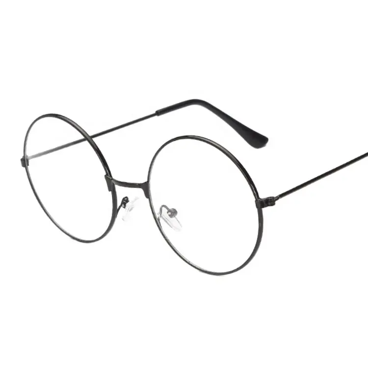 ファッションヴィンテージレトロメタルフレームクリアレンズメガネオタクオタクアイウェア眼鏡ブラック特大ラウンドサークル眼鏡