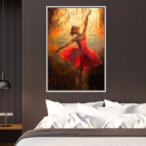 Fiery Ballerina <b>Canvas</b> <b>Print</b>: Red Dress Dancer in Golden Light,WHITE <b>FRAMED</b> <b>CANVAS</b> - Product Image 3