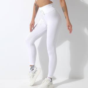 En stock Pantalon <span class=keywords><strong>gaine</strong></span> de contrôle du ventre à ceinture large pour femmes Taille haute <span class=keywords><strong>Legging</strong></span> de yoga de course à pied solide avec cordon de serrage - Product Image 4