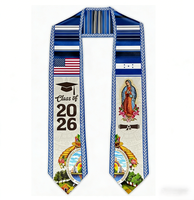 Écharpe de graduation personnalisée à double drapeau 2026 en satin de polyester, avec drapeau national américain, longue, pour lycée et adultes