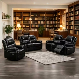 Juego de Sofás Reclinables Manuales de Cuero Sintético de Alta Calidad con 6 Asientos, Diseño Ergonómico Moderno para Sala de Estar, Muebles de Descanso para el Hogar - Product Image 1