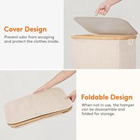 Cesto de Roupa Dobrável Minimalista Cedar Space com Tampa, Cesto de Roupa de Bambu de Grande Capacidade com Saco de Armazenamento Removível