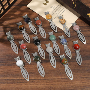 หินธรรมชาติคริสตัลอาเกตวินเทจอัลลอยด์ฝังอัญมณีทำด้วยมือบุ๊คมาร์ค รุ่น 1193 เครื่องเขียน DIY อุปกรณ์การเรียนรู้ - Product Image 2