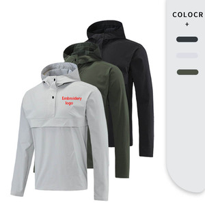 Pullover Hoodie 1/4 Pescoço Treinamento Jacket Jogging Padrão Sólido de Nylon estiramento Seco Rápido Leve para a Estação de Outono - Product Image 1