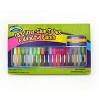 Lot de 18 tubes de colle pailletée et 6 peintures pour fenêtres – Kit créatif d'art et d'artisanat pour enfants – Vente en gros – Non toxique, sûr et lavable