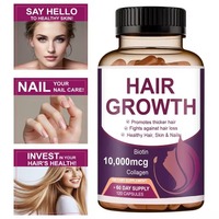Complément alimentaire pour cheveux, peau et ongles en capsules avec biotine 10000 mcg, collagène, MSM, zinc, vitamines B, 120 capsules, quantité pour 60 jours