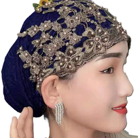 Promotion Spéciale : Turban Élastique Musulman pour Femme Brodé de Fleurs Magnifiques avec Perles, Voile Islamique