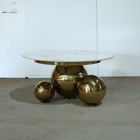 Table basse de luxe meubles modernes de salon table basse ronde de base de boule d'acier inoxydable de dessus de marbre pour l'hôtel à la maison