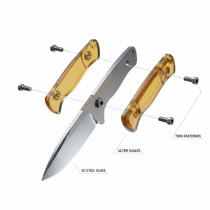 มีดพับแบบ Fixed Blade รุ่น Custom Urban Phantom ขนาด 6.<span class=keywords><strong>1</strong></span> นิ้ว สำหรับงาน DIY OEM EDC ใบมีดทรง Drop Point ขอบมุมเอียง ทำจากเหล็ก D2 ด้ามจับแบบ Full Tang สำหรับเอาตัวรอด  วัสดุ Amber Ultem - Product Image 1
