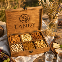 Boîtes en bois divisées de qualité supérieure avec logo personnalisé pour les noix, boîte à collation en bois naturel à compartiments multiples pour les cadeaux gastronomiques de Noël
