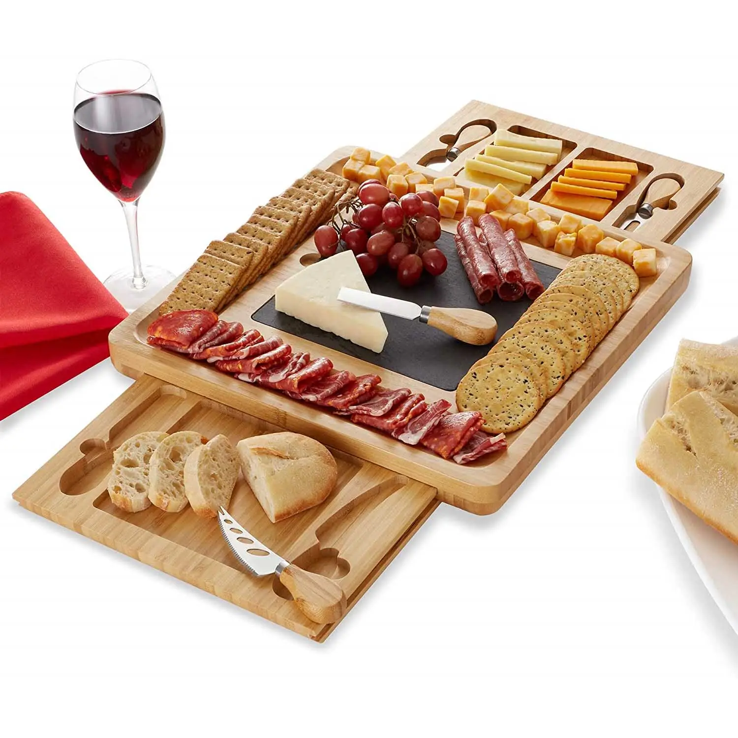 Рекламная мраморная сервировочная колбасная доска из оливкового дерева с ножами набор столовых приборов тарелка для сыра разделочная деревянная доска