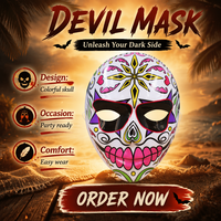 Masque LED Calavera à motif floral, accessoires de mascarade en PVC pour Halloween