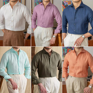 Camicie da <span class=keywords><strong>Uomo</strong></span> <span class=keywords><strong>100</strong></span>% <span class=keywords><strong>Lino</strong></span> Traspiranti Estive Tinta Unita Casual di Alta Qualità Versatili a Maniche Lunghe - Product Image 2