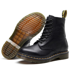 Bottes Martin pour femmes en cuir véritable, bout rond, talon plat, bottines à lacets, semelle en caoutchouc antidérapante, style décontracté - Product Image 2