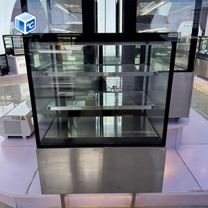Vitrine à gâteaux commerciale écologique avec système de refroidissement <span class=keywords><strong>ventilé</strong></span>, 2 étagères en verre, façade anti-buée, double verre trempé - Product Image 1