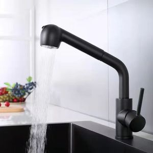 Robinet de cuisine extractible en acier inoxydable 304 noir, mitigeur d'évier monocommande eau chaude et froide - Product Image 1