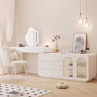 Coiffeuse moderne en bois de pin avec LED IoT, panneau MDF amovible, table de maquillage extensible, miroir éclairé convertible, pour chambre d'hôtel en fer
