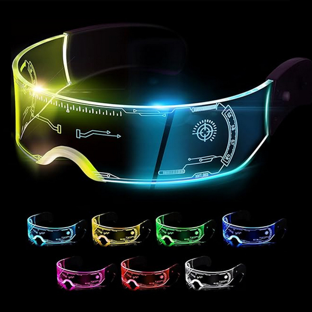 LED Luminous Cyberpunk Glasses Cool Futurist Light-Up Glasses for Men and Women Halloween Cosplay Supplies 5cm Size