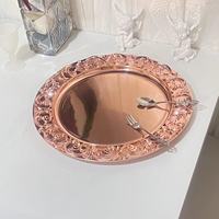 Assiettes de présentation vintage en plastique de 13 pouces, or rose, avec bord baroque gaufré, élégantes, pour table de dîner et mariage