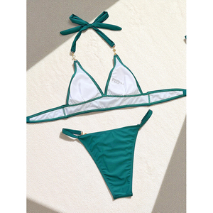 Nuevo Traje <span class=keywords><strong>de</strong></span> <span class=keywords><strong>Baño</strong></span> <span class=keywords><strong>de</strong></span> Color Sólido con Cuello en V, Bikini Triangular Sexy con Espalda Descubierta, Traje <span class=keywords><strong>de</strong></span> <span class=keywords><strong>Baño</strong></span> Azul Marino con Tirantes para Mujer - Product Image 3