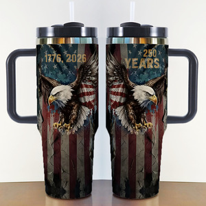 American Flag 1776 Independence 40oz Stainless Steel Vacuum Insulated Travel Tumbler with Handle <b>Large</b> Capacity Portable - Product Image 3