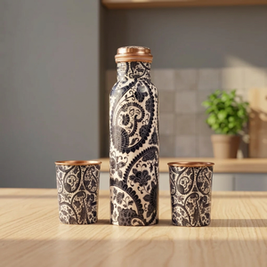 Ensemble de bouteilles d'eau en cuivre avec couvercle et 2 verres pour la maison, le bureau, les voyages, le camping, les pique-niques, les sorties scolaires - Product Image 4