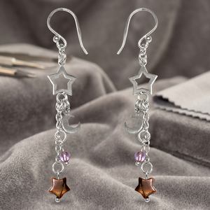 925 Silver Gold Plated Star & <b>Moon</b> Celestial Dangle Earrings for Women - Product Image 4