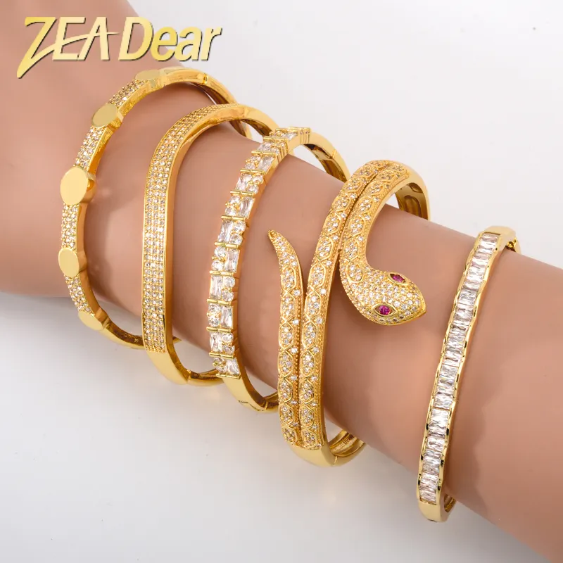 18k gold plated zircon stone classic love cuff bracelet bangle for women