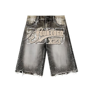 Streetwear Set di camicie a quadri e pantaloncini in <span class=keywords><strong>Denim</strong></span> con logo personalizzato con strass in strass a maniche lunghe - Product Image 3