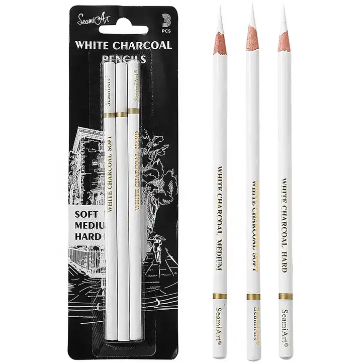 3pcs bianco matite di carbone di schizzo professionale evidenziare matite  di legno bianco carbone per artista disegno disegno disegno