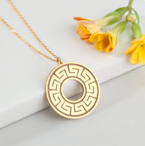 Greek Style Necklace Ancient Greek Patterned <strong>Jewelry</strong> Endless Round <strong>Labyrinth</strong> Pendant Classical Engraved Necklace High Quality - Product Image 4
