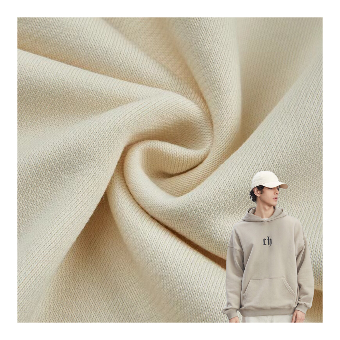 Wholesale Organic100% Cotton French Terry Hoodie Fabric Textile Raw Material Plain Cotton Knitted French Terry Fabric